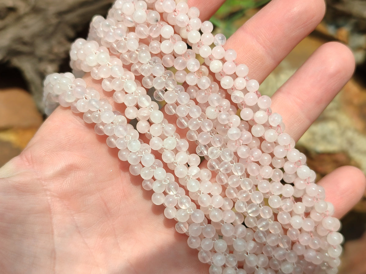 Polished Rose Quartz Multi Strand Bead Necklace with Cabochon Clasp - Sold Per Item - From Madagascar - Toprock Gemstones and Minerals 