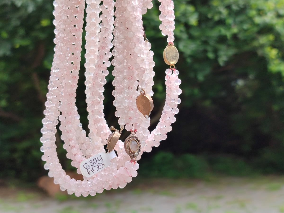 Polished Rose Quartz Multi Strand Bead Necklace with Cabochon Clasp - Sold Per Item - From Madagascar - Toprock Gemstones and Minerals 