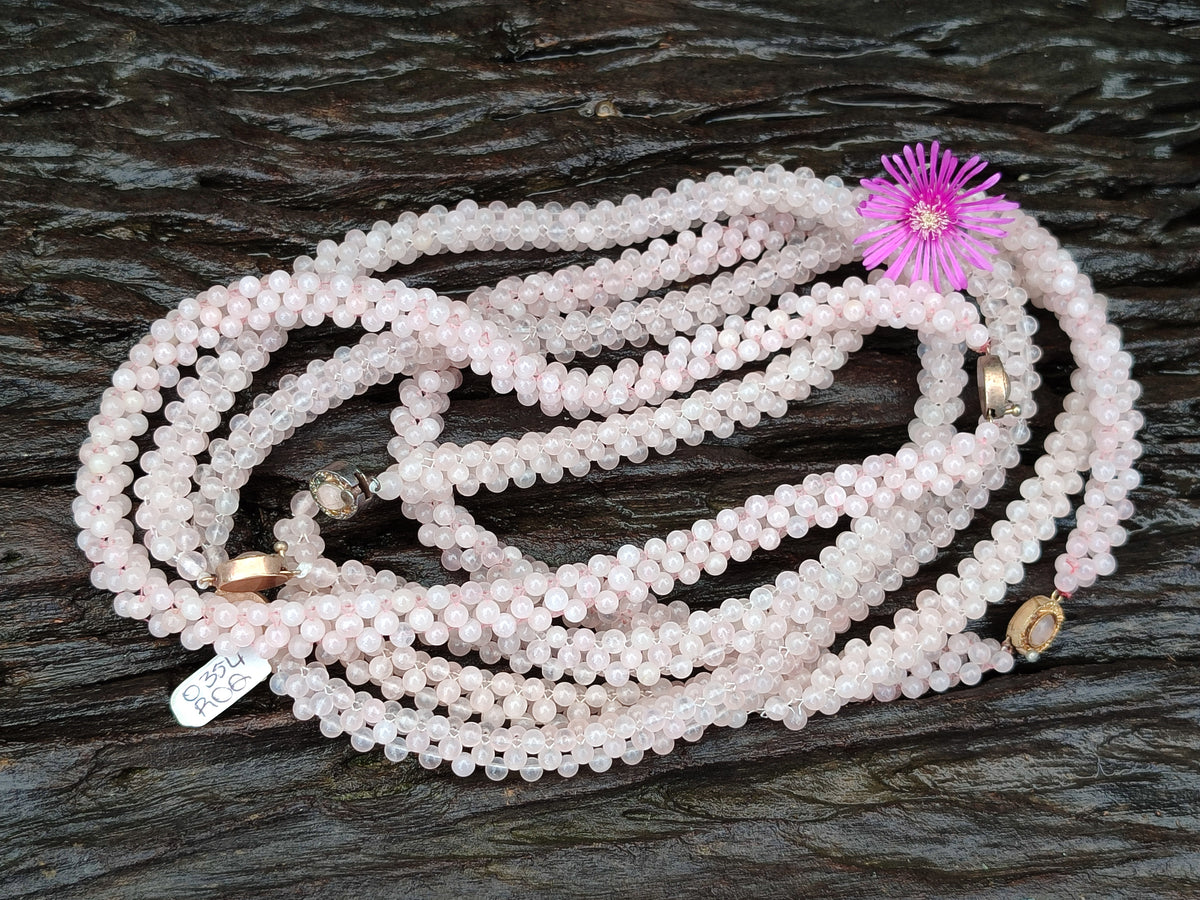 Polished Rose Quartz Multi Strand Bead Necklace with Cabochon Clasp - Sold Per Item - From Madagascar - Toprock Gemstones and Minerals 