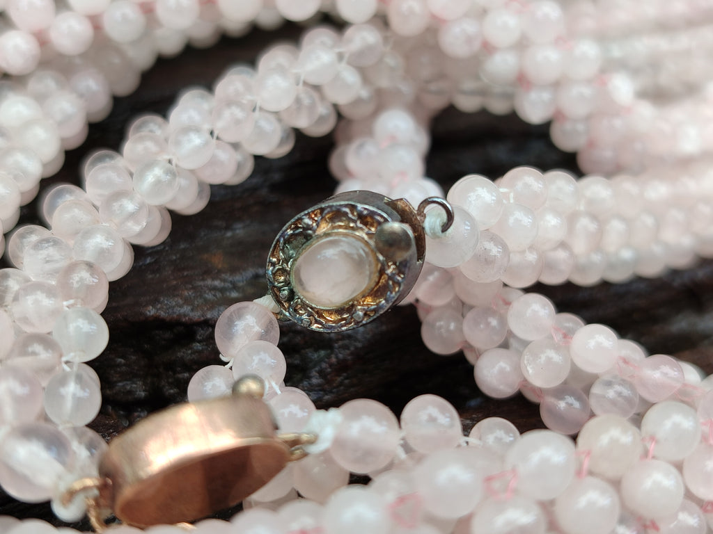 Polished Rose Quartz Multi Strand Bead Necklace with Cabochon Clasp - Sold Per Item - From Madagascar - Toprock Gemstones and Minerals 