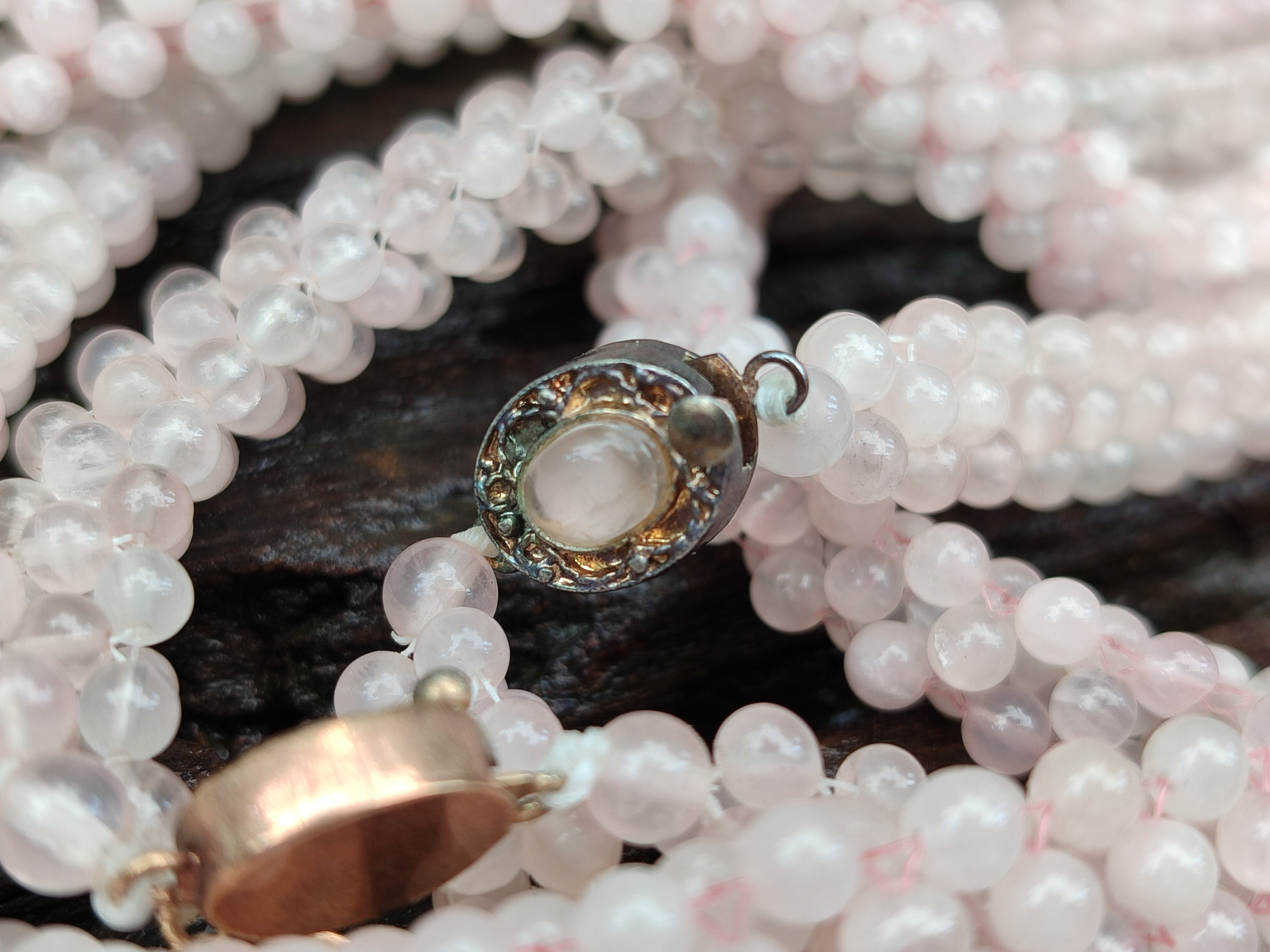 Polished Rose Quartz Multi Strand Bead Necklace with Cabochon Clasp - Sold Per Item - From Madagascar - Toprock Gemstones and Minerals 