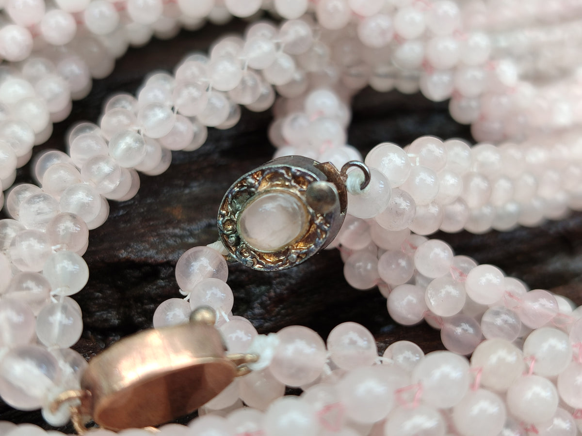 Polished Rose Quartz Multi Strand Bead Necklace with Cabochon Clasp - Sold Per Item - From Madagascar - Toprock Gemstones and Minerals 