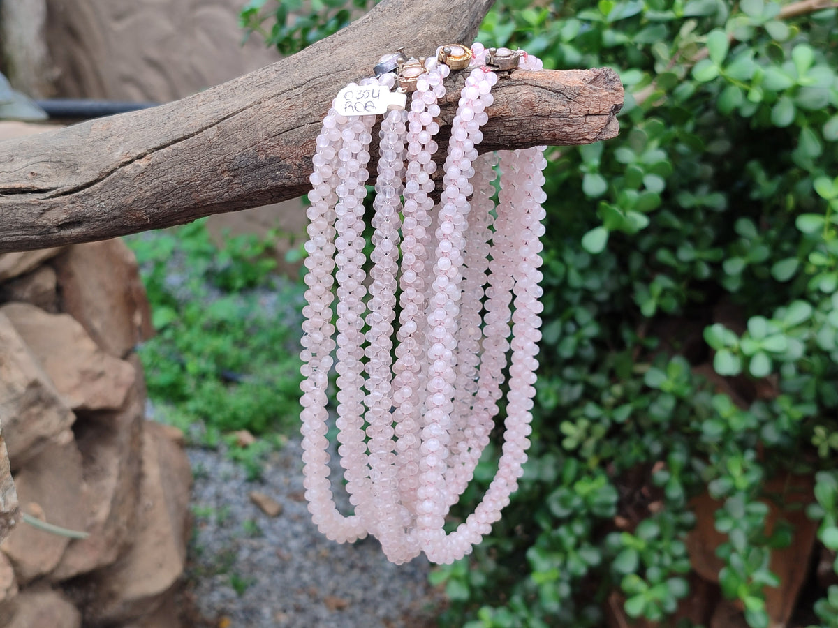 Polished Rose Quartz Multi Strand Bead Necklace with Cabochon Clasp - Sold Per Item - From Madagascar - Toprock Gemstones and Minerals 