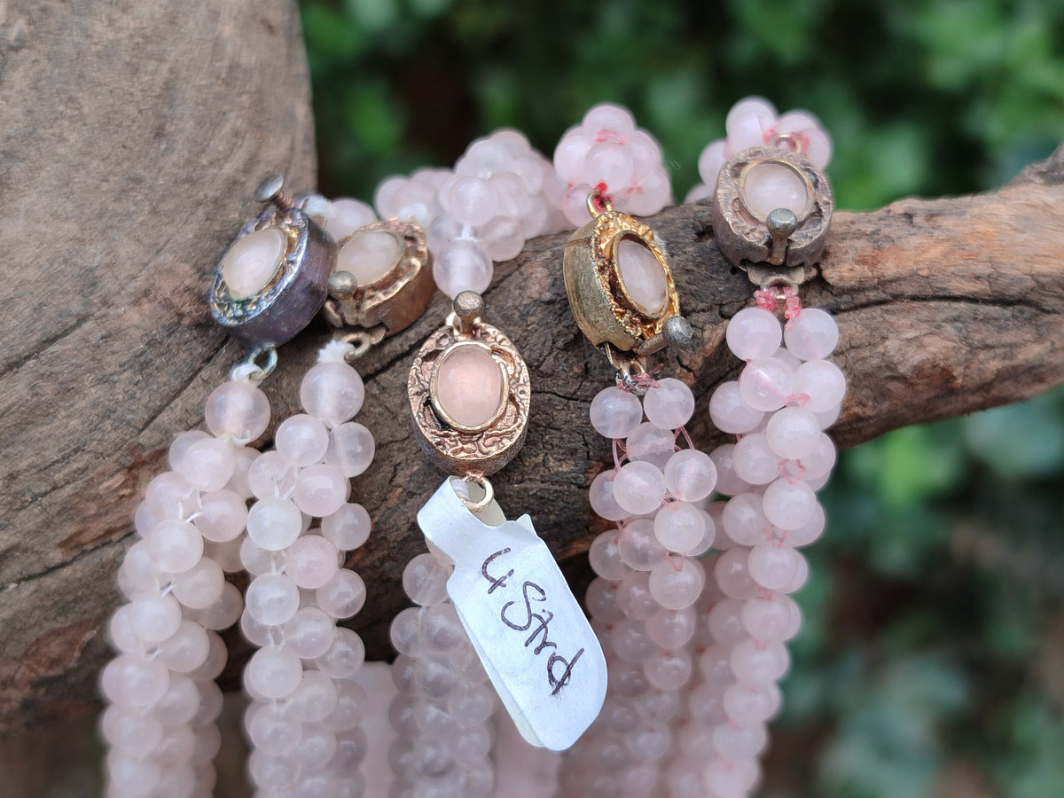 Polished Rose Quartz Multi Strand Bead Necklace with Cabochon Clasp - Sold Per Item - From Madagascar - Toprock Gemstones and Minerals 