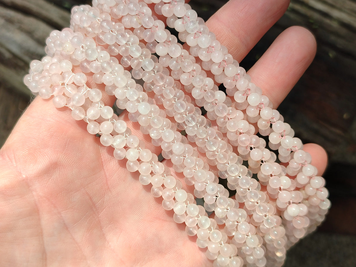 Polished Rose Quartz Multi Strand Bead Necklace with Cabochon Clasp - Sold Per Item - From Madagascar - Toprock Gemstones and Minerals 