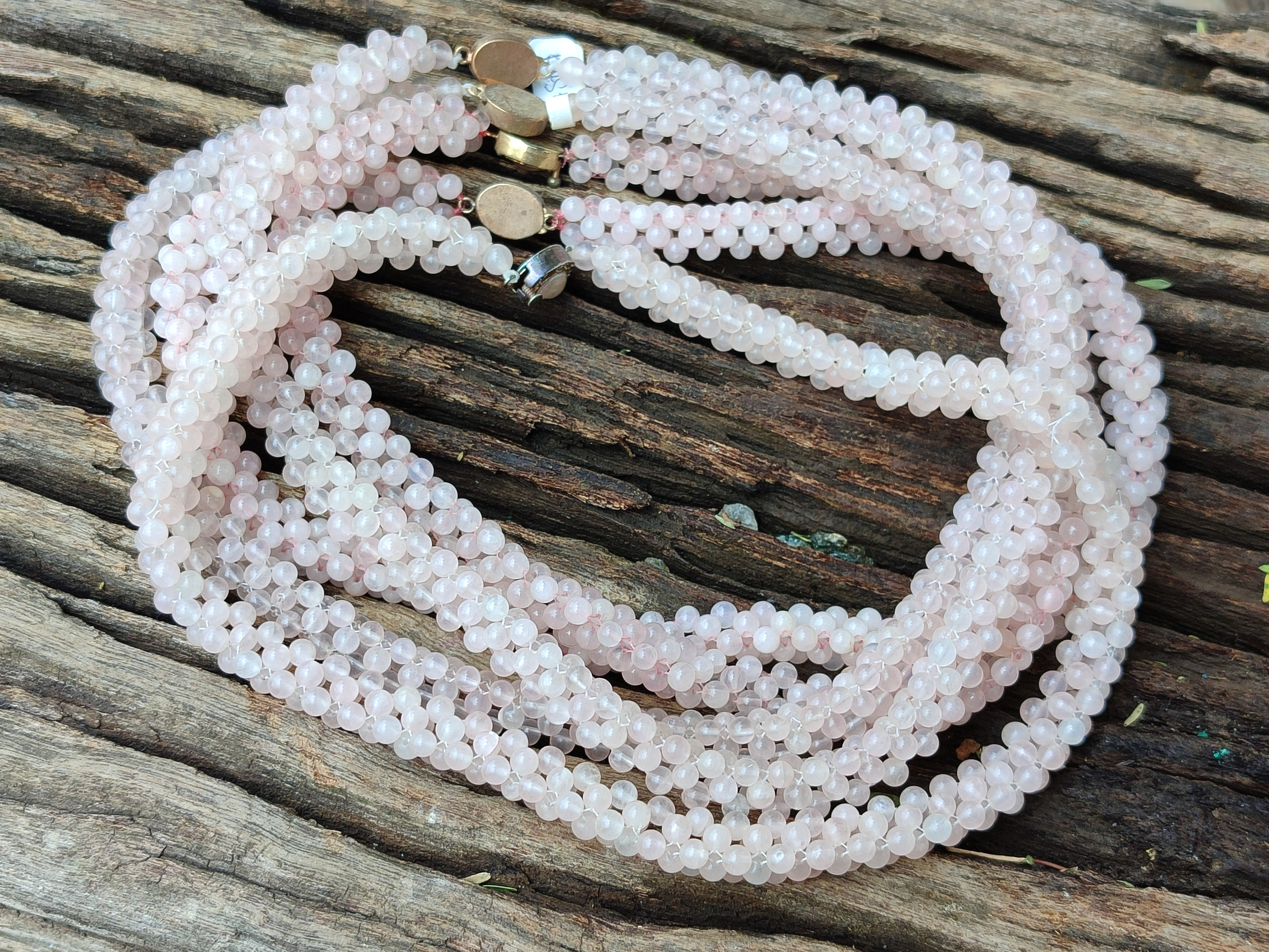 Polished Rose Quartz Multi Strand Bead Necklace with Cabochon Clasp - Sold Per Item - From Madagascar - Toprock Gemstones and Minerals 