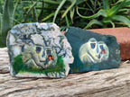 Hand Made Vervet Monkey Family Decoupage on Moss Agate Stone Slabs - sold per item - From South Africa - Toprock Gemstones and Minerals 