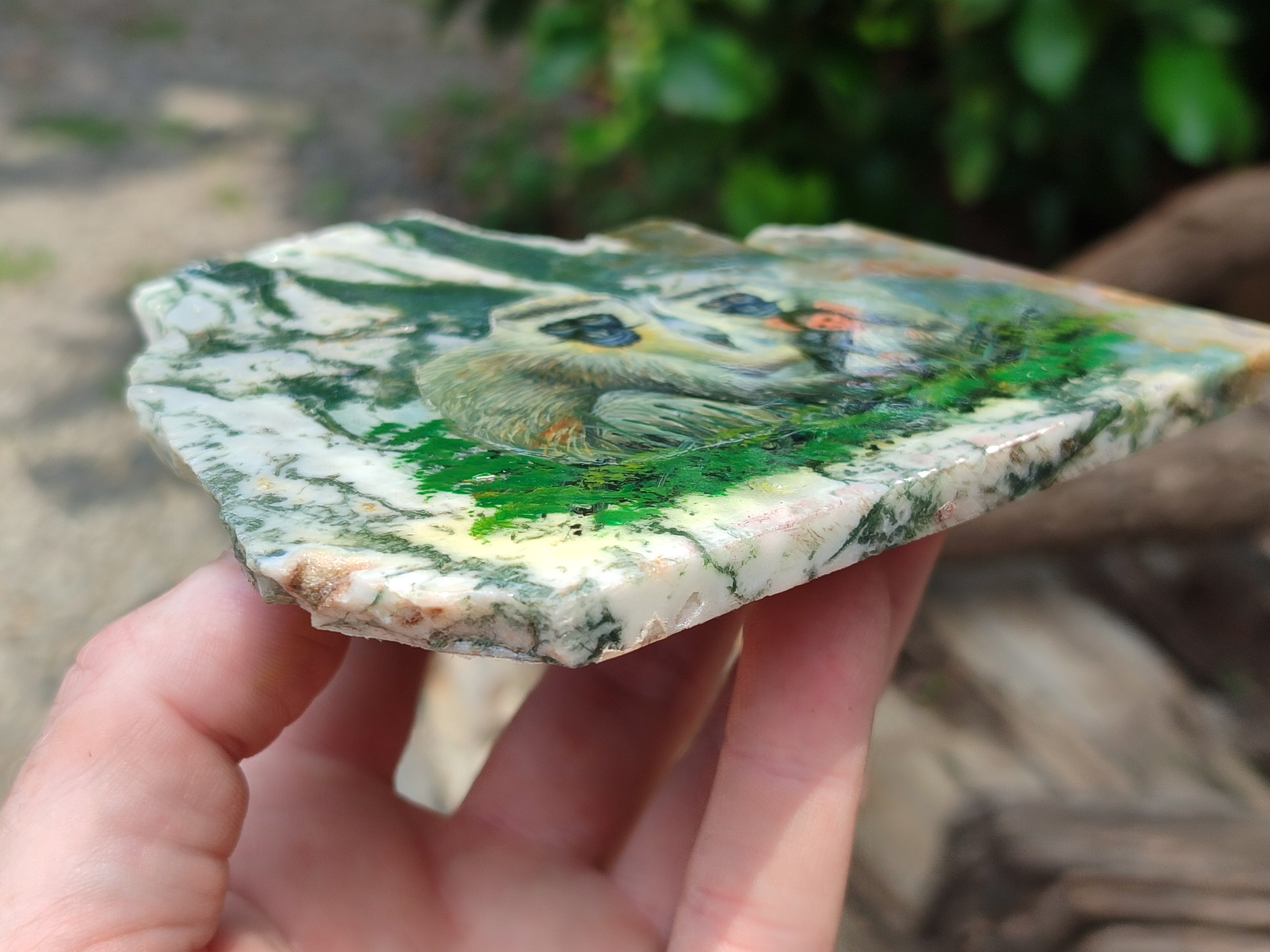 Hand Made Vervet Monkey Family Decoupage on Moss Agate Stone Slabs - sold per item - From South Africa - Toprock Gemstones and Minerals 