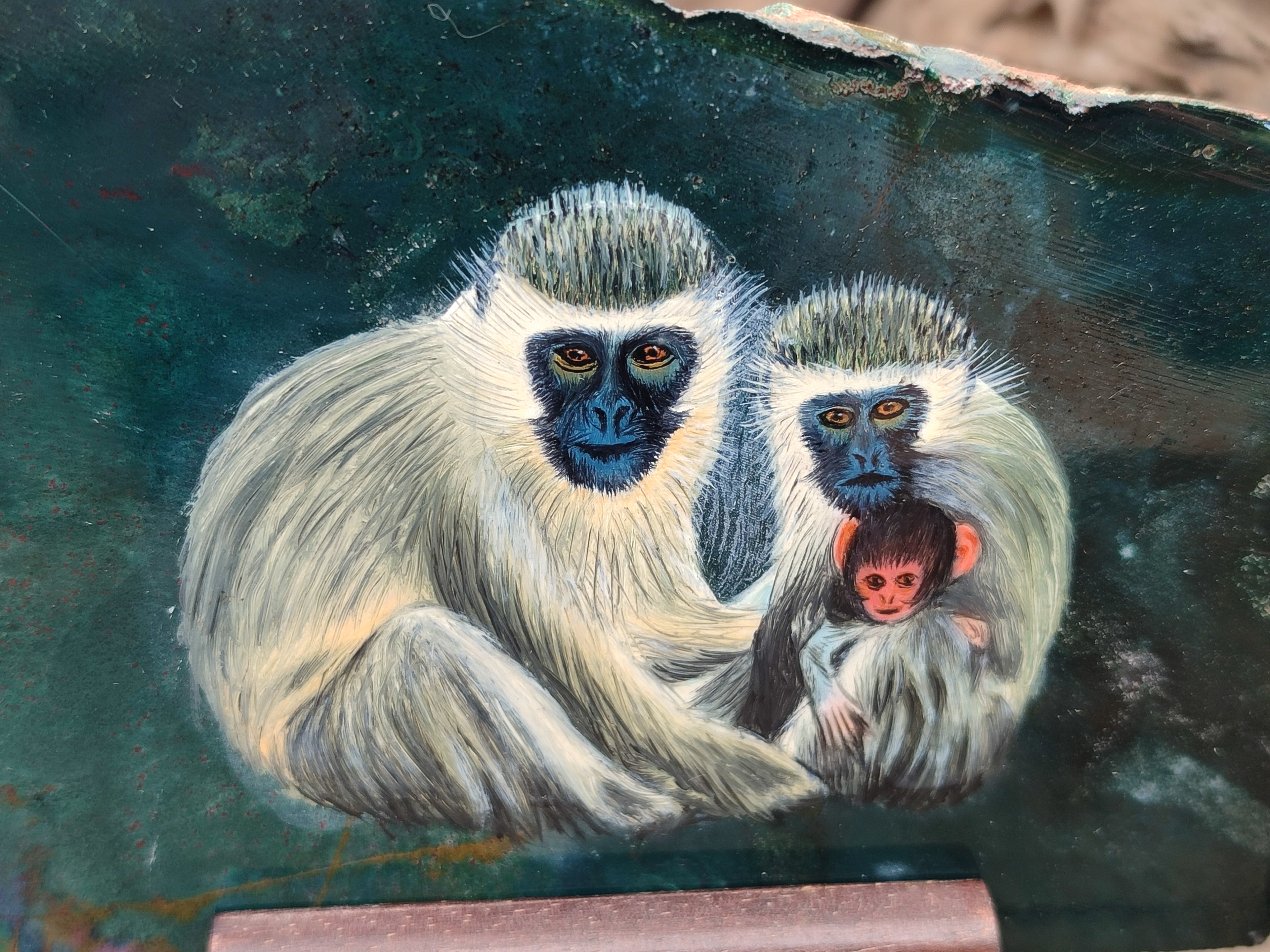 Hand Made Vervet Monkey Family Decoupage on Moss Agate Stone Slabs - sold per item - From South Africa - Toprock Gemstones and Minerals 