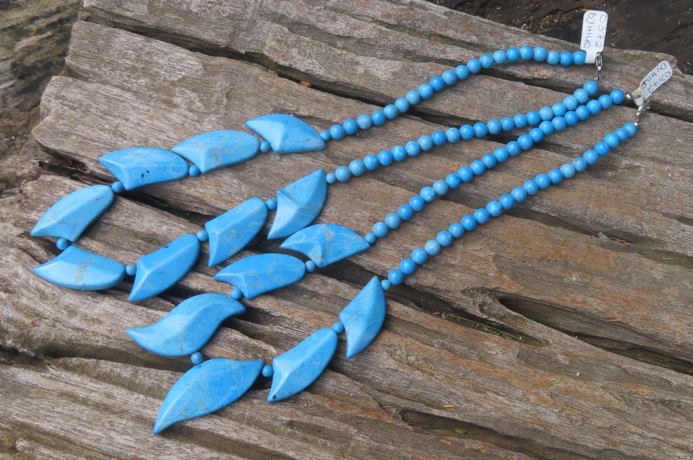 Polished Blue Turquenite - Howlite Fancy Leaf Necklace - Sold Per Pair - From Zimbabwe - Toprock Gemstones and Minerals 