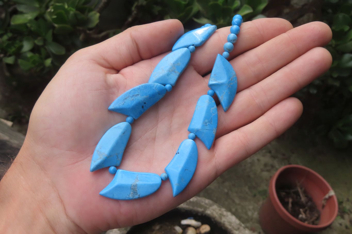 Polished Blue Turquenite - Howlite Fancy Leaf Necklace - Sold Per Pair - From Zimbabwe - Toprock Gemstones and Minerals 