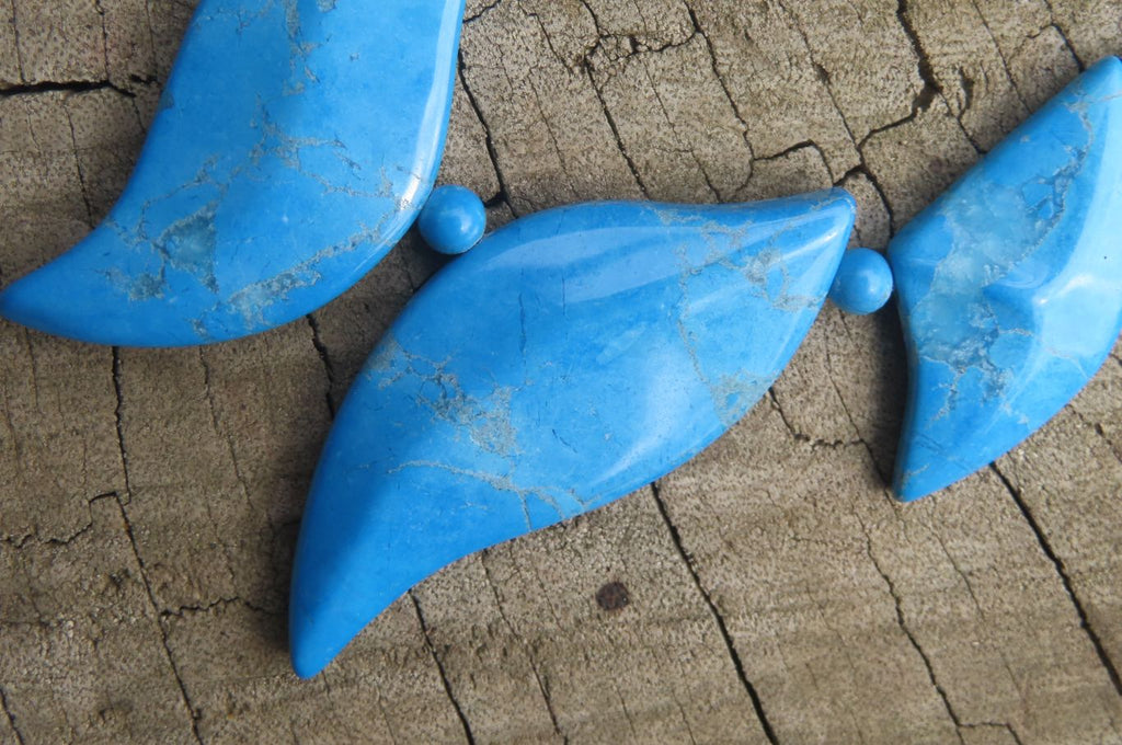 Polished Blue Turquenite - Howlite Fancy Leaf Necklace - Sold Per Pair - From Zimbabwe - Toprock Gemstones and Minerals 