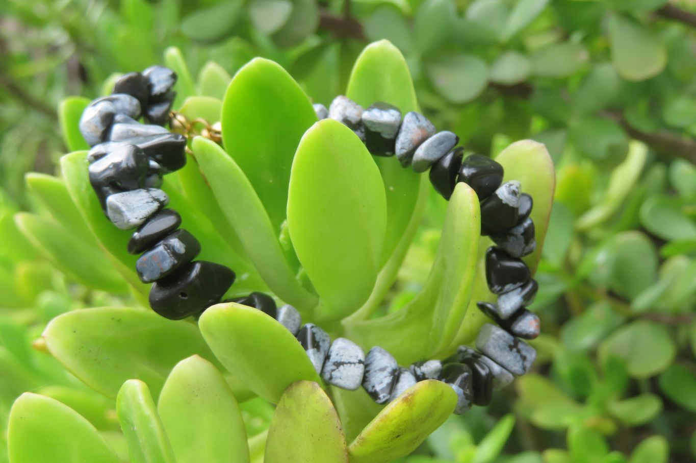 Polished Snowflake Obsidian Tumble Chip  Bead Bracelet - Sold per Item - From Mexico - Toprock Gemstones and Minerals 