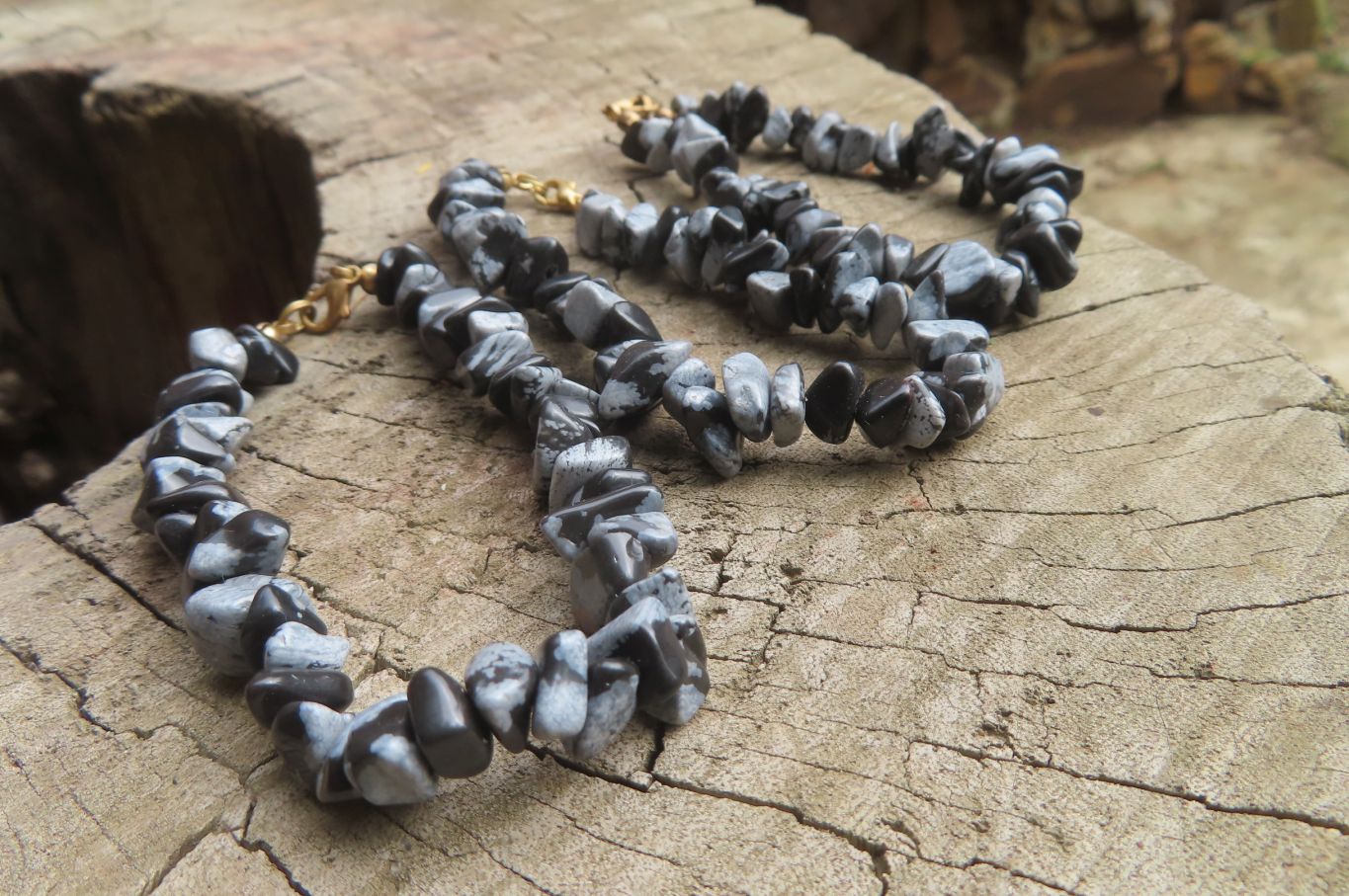 Polished Snowflake Obsidian Tumble Chip  Bead Bracelet - Sold per Item - From Mexico - Toprock Gemstones and Minerals 