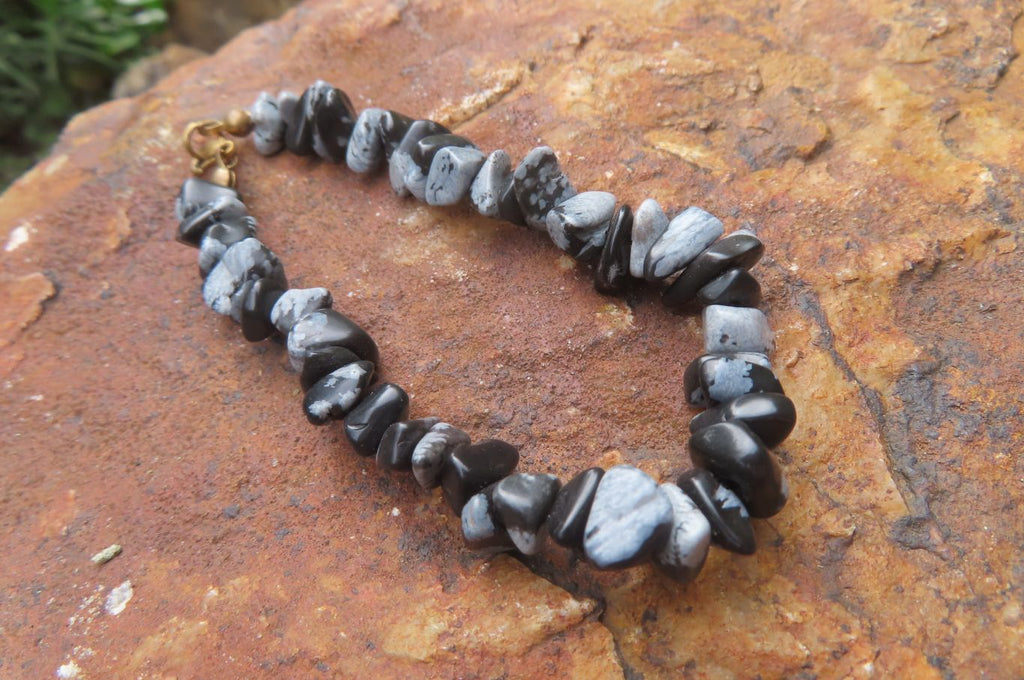 Polished Snowflake Obsidian Tumble Chip  Bead Bracelet - Sold per Item - From Mexico - Toprock Gemstones and Minerals 