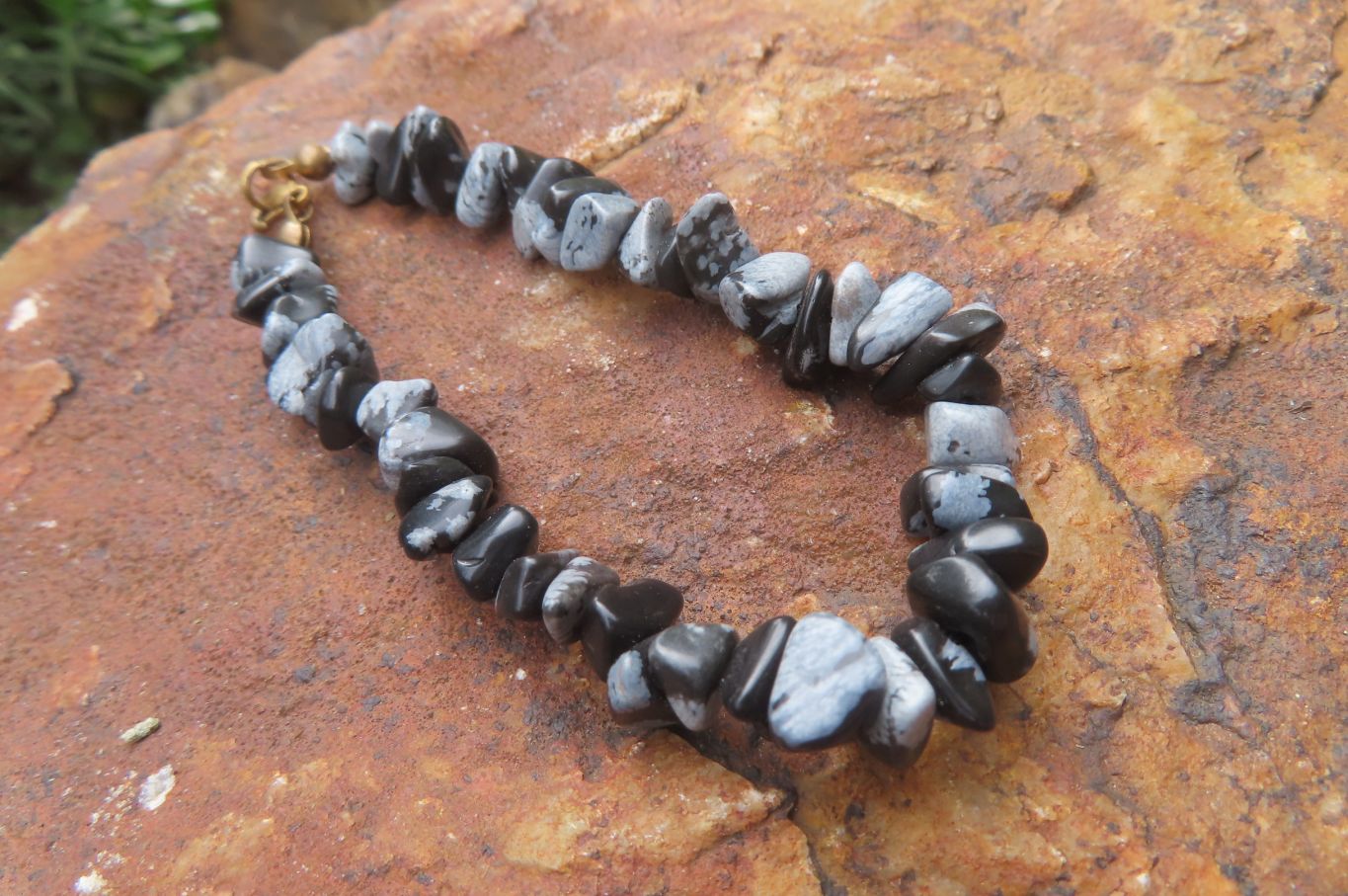 Polished Snowflake Obsidian Tumble Chip  Bead Bracelet - Sold per Item - From Mexico - Toprock Gemstones and Minerals 