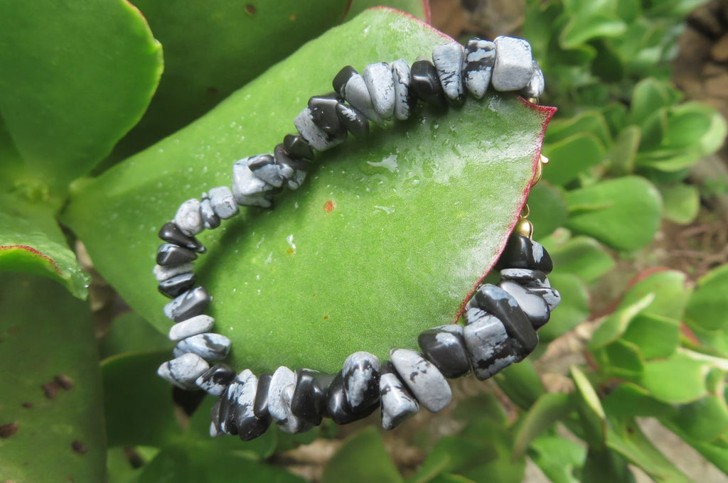 Polished Snowflake Obsidian Tumble Chip  Bead Bracelet - Sold per Item - From Mexico - Toprock Gemstones and Minerals 