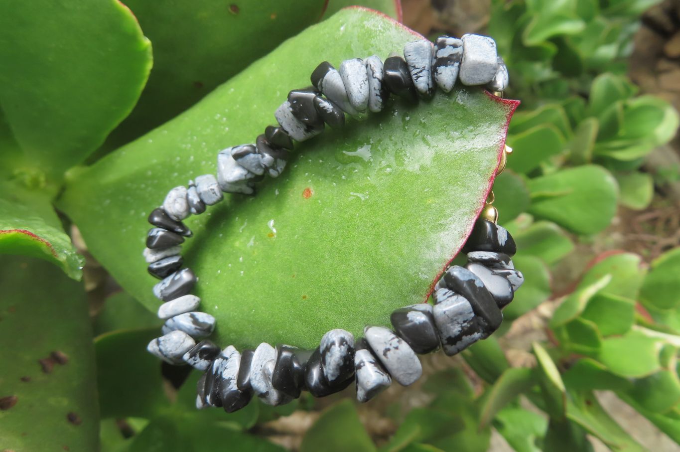 Polished Snowflake Obsidian Tumble Chip  Bead Bracelet - Sold per Item - From Mexico - Toprock Gemstones and Minerals 