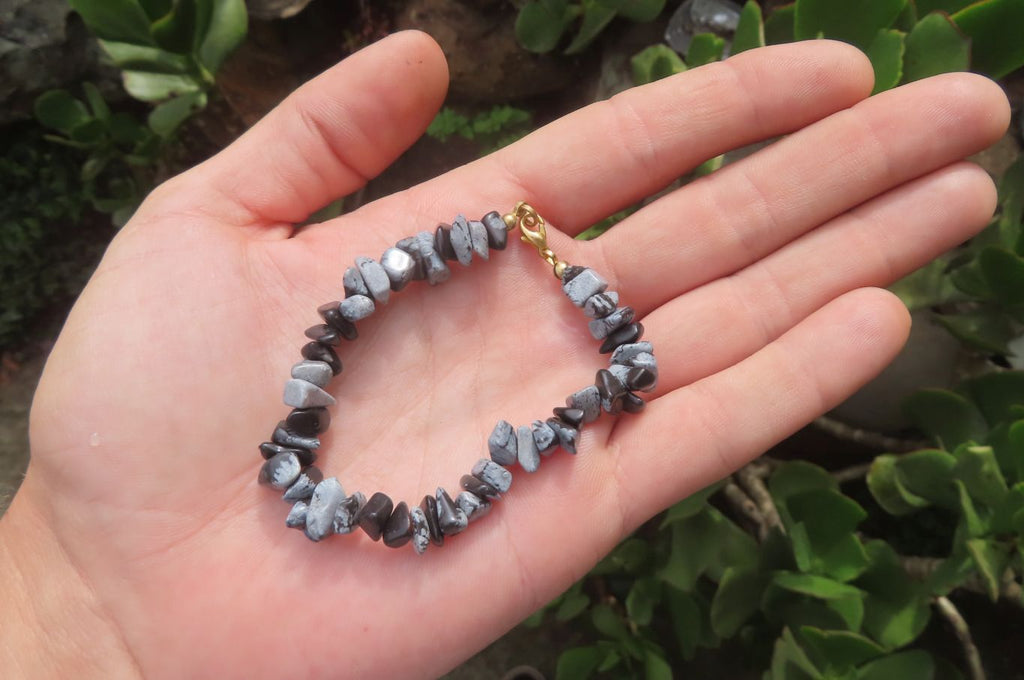 Polished Snowflake Obsidian Tumble Chip  Bead Bracelet - Sold per Item - From Mexico - Toprock Gemstones and Minerals 