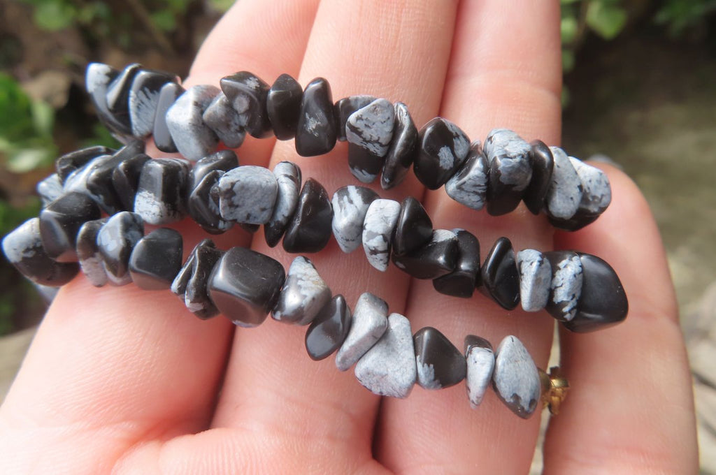 Polished Snowflake Obsidian Tumble Chip  Bead Bracelet - Sold per Item - From Mexico - Toprock Gemstones and Minerals 
