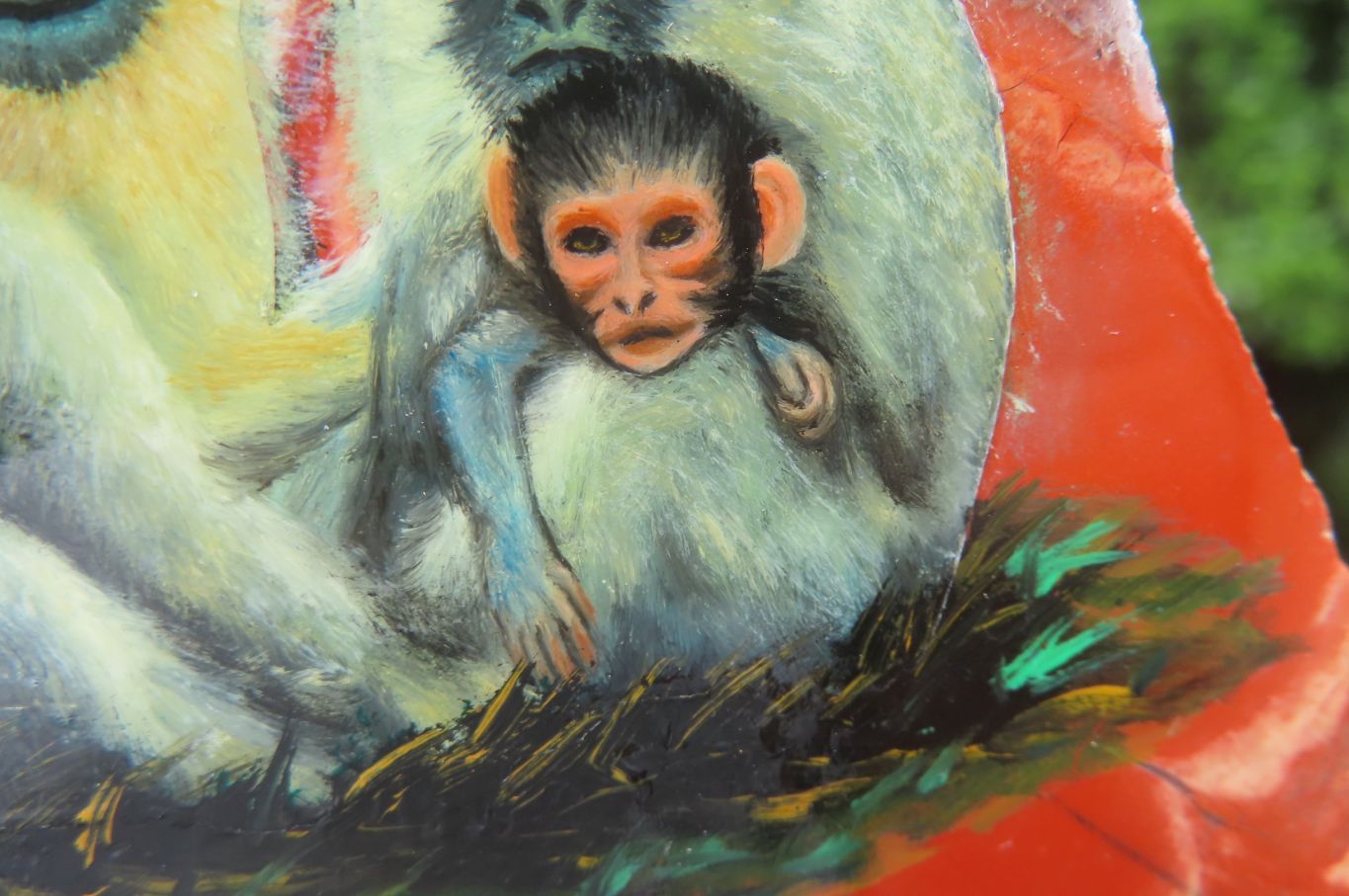 Hand Made Vervet Monkey Family Decoupage on Red Jasper Stone Slabs - sold per item - From South Africa - Toprock Gemstones and Minerals 