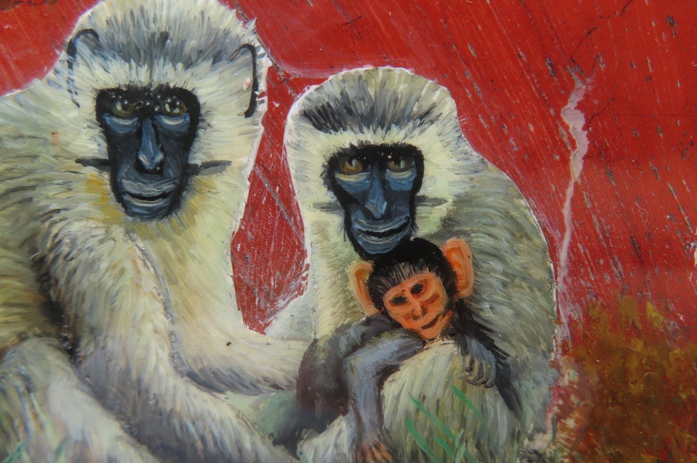 Hand Made Vervet Monkey Family Decoupage on Red Jasper Stone Slabs - sold per item - From South Africa - Toprock Gemstones and Minerals 