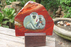 Hand Made Vervet Monkey Family Decoupage on Red Jasper Stone Slabs - sold per item - From South Africa - Toprock Gemstones and Minerals 
