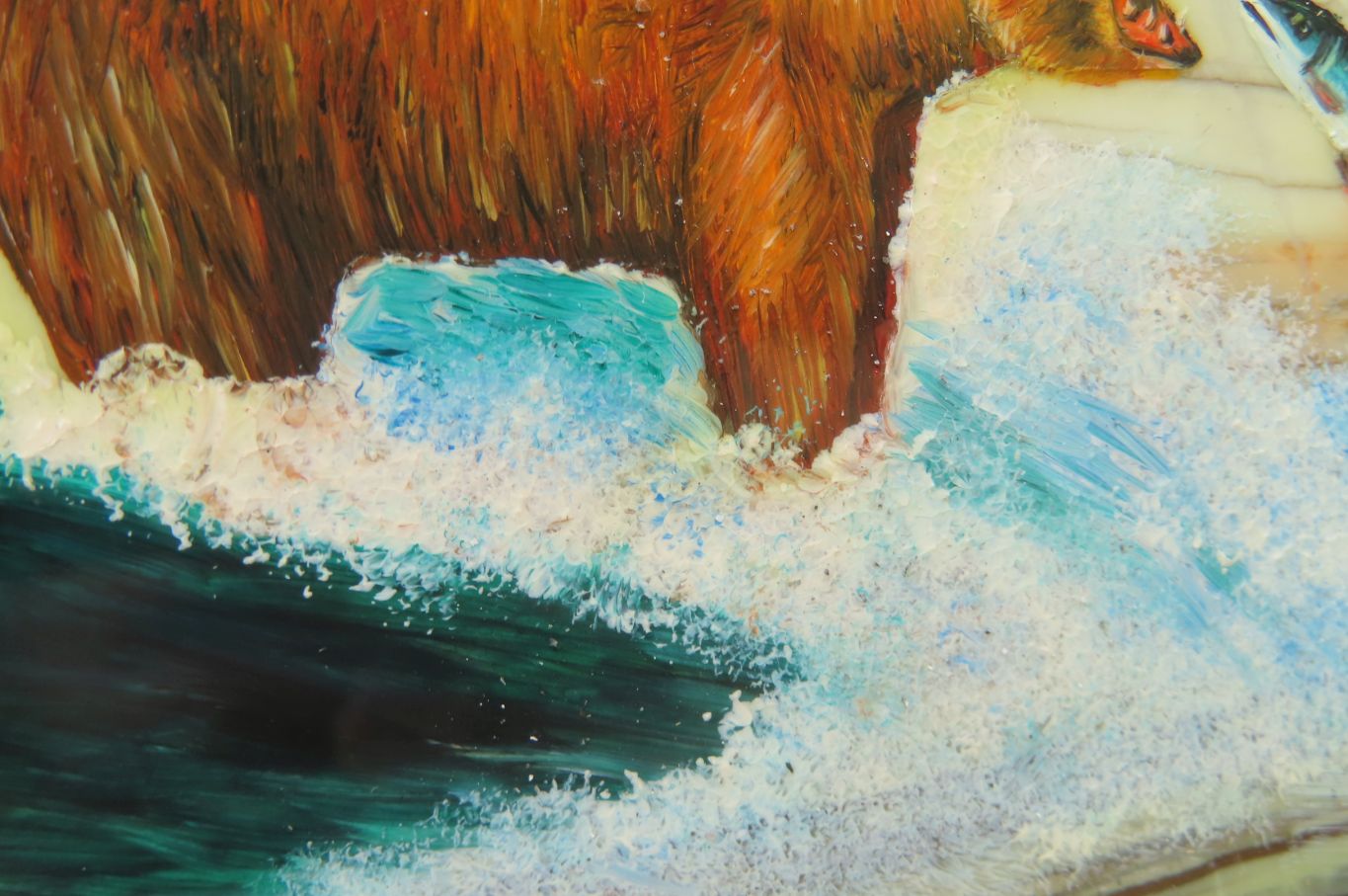 Hand Made Bear and Salmon Decoupage on Butter Jade Stone Slabs - sold per item - From South Africa - Toprock Gemstones and Minerals 
