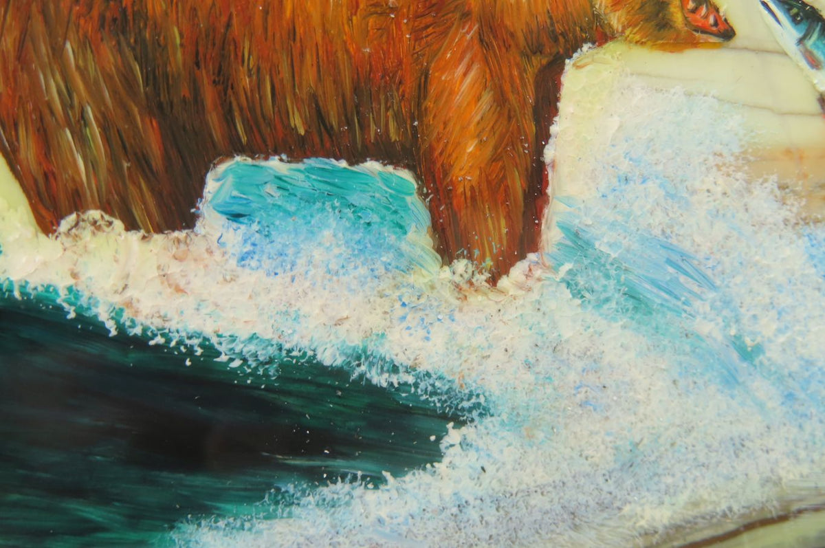 Hand Made Bear and Salmon Decoupage on Butter Jade Stone Slabs - sold per item - From South Africa - Toprock Gemstones and Minerals 