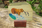 Hand Made Bear and Salmon Decoupage on Butter Jade Stone Slabs - sold per item - From South Africa - Toprock Gemstones and Minerals 