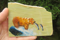 Hand Made Bear and Salmon Decoupage on Butter Jade Stone Slabs - sold per item - From South Africa - Toprock Gemstones and Minerals 