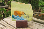 Hand Made Bear and Salmon Decoupage on Butter Jade Stone Slabs - sold per item - From South Africa - Toprock Gemstones and Minerals 