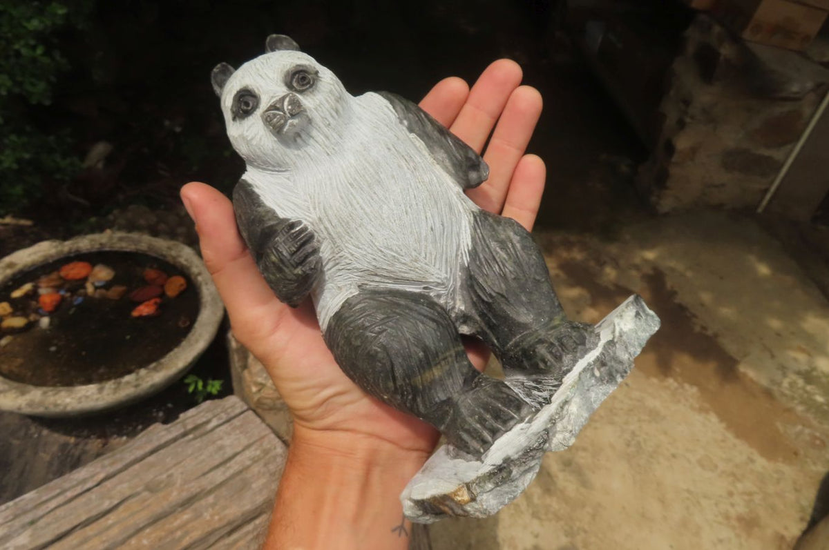 Hand Made Soap Stone Panda Carving x 1 From Zimbabwe - Toprock Gemstones and Minerals 