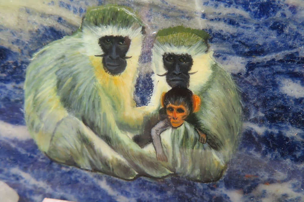 Hand Made Vervet Monkey Family Decoupage on Sodalite Stone Slabs - sold per item - From Namibia - Toprock Gemstones and Minerals 