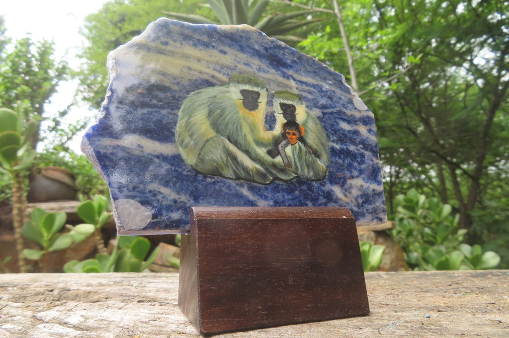 Hand Made Vervet Monkey Family Decoupage on Sodalite Stone Slabs - sold per item - From Namibia - Toprock Gemstones and Minerals 