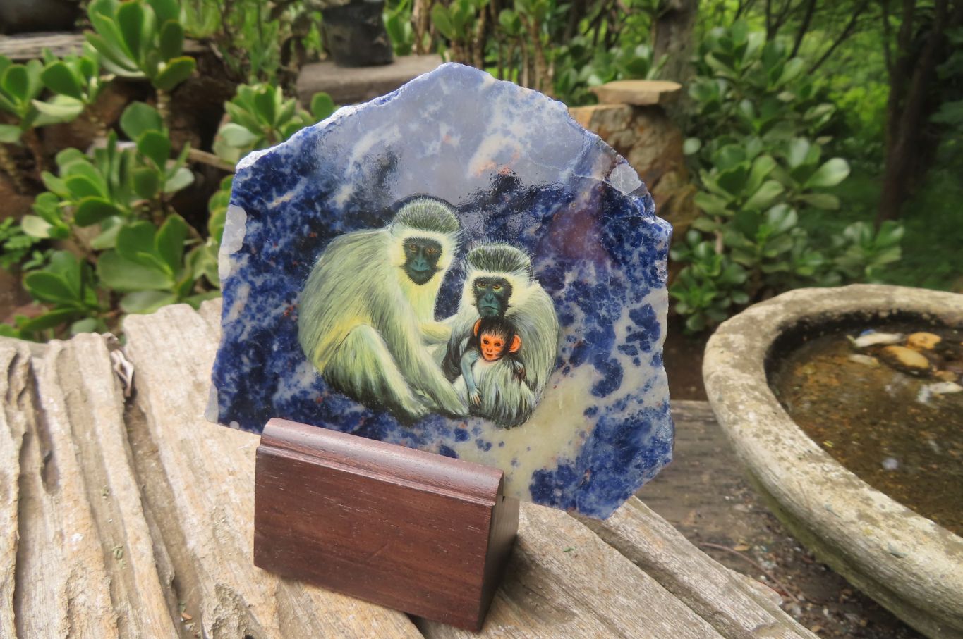 Hand Made Vervet Monkey Family Decoupage on Sodalite Stone Slabs - sold per item - From Namibia - Toprock Gemstones and Minerals 