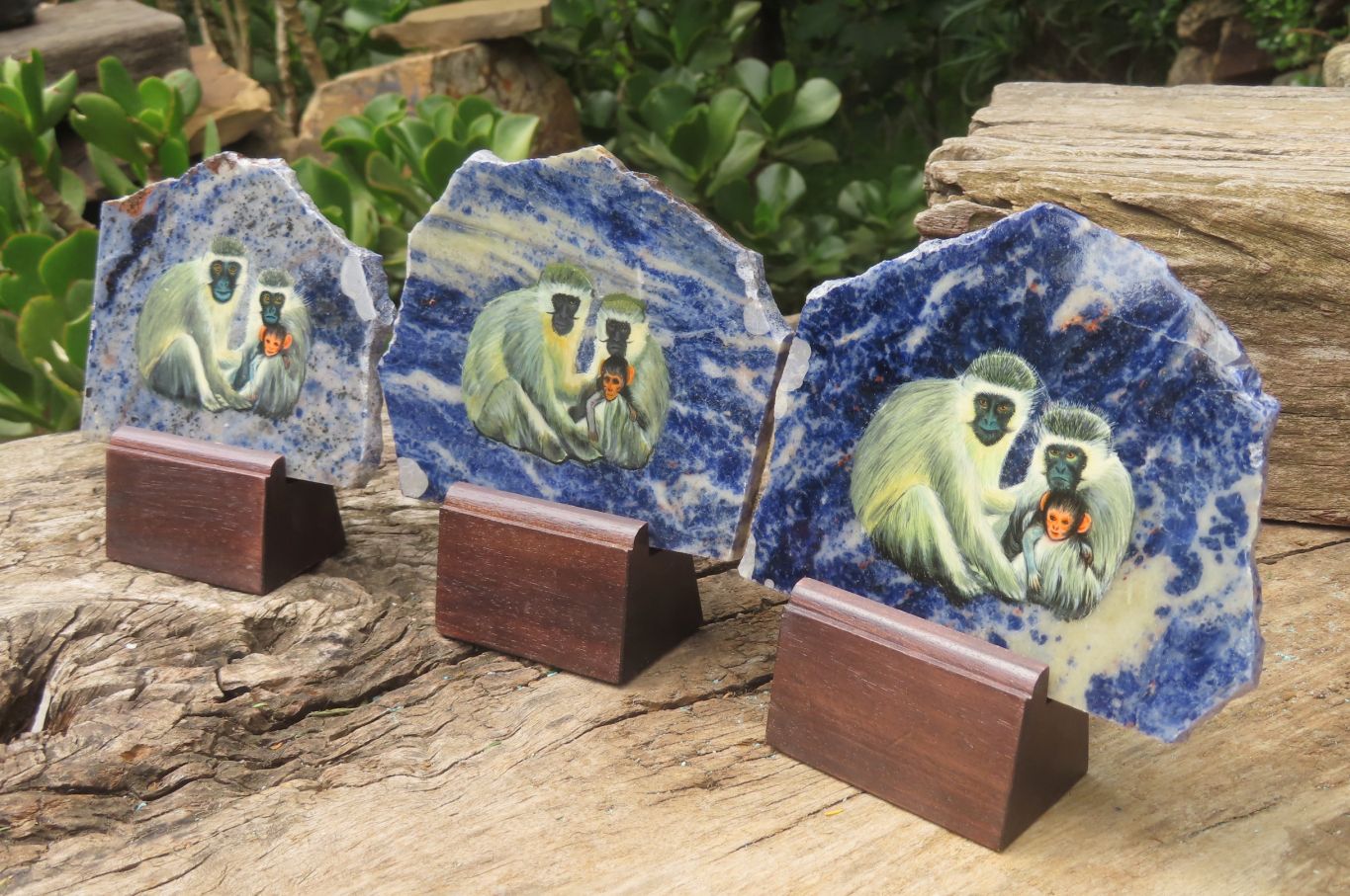 Hand Made Vervet Monkey Family Decoupage on Sodalite Stone Slabs - sold per item - From Namibia - Toprock Gemstones and Minerals 