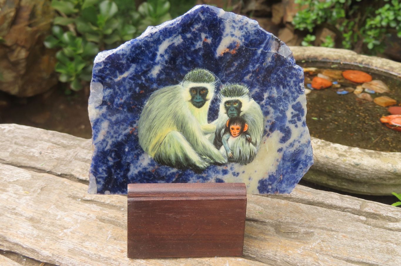 Hand Made Vervet Monkey Family Decoupage on Sodalite Stone Slabs - sold per item - From Namibia - Toprock Gemstones and Minerals 