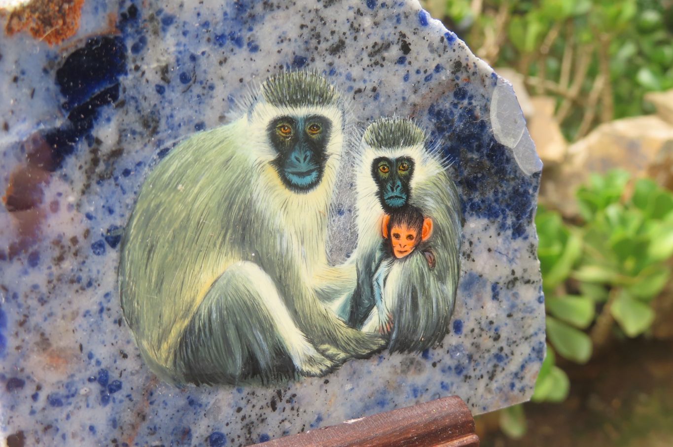 Hand Made Vervet Monkey Family Decoupage on Sodalite Stone Slabs - sold per item - From Namibia - Toprock Gemstones and Minerals 