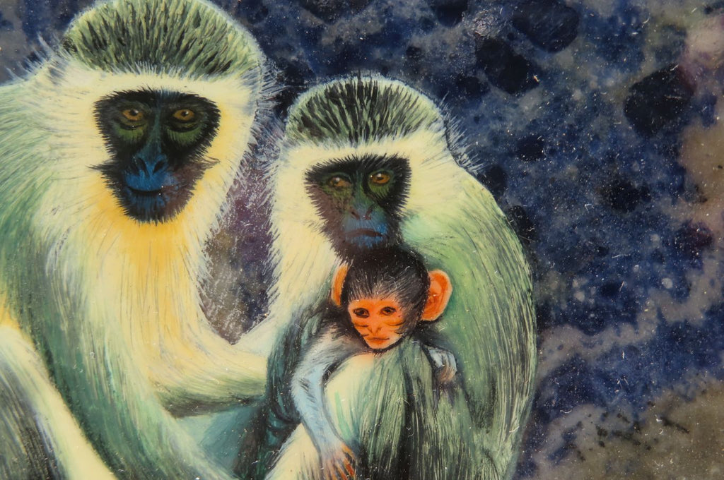 Hand Made Vervet Monkey Family Decoupage on Sodalite Stone Slabs - sold per item - From Namibia - Toprock Gemstones and Minerals 