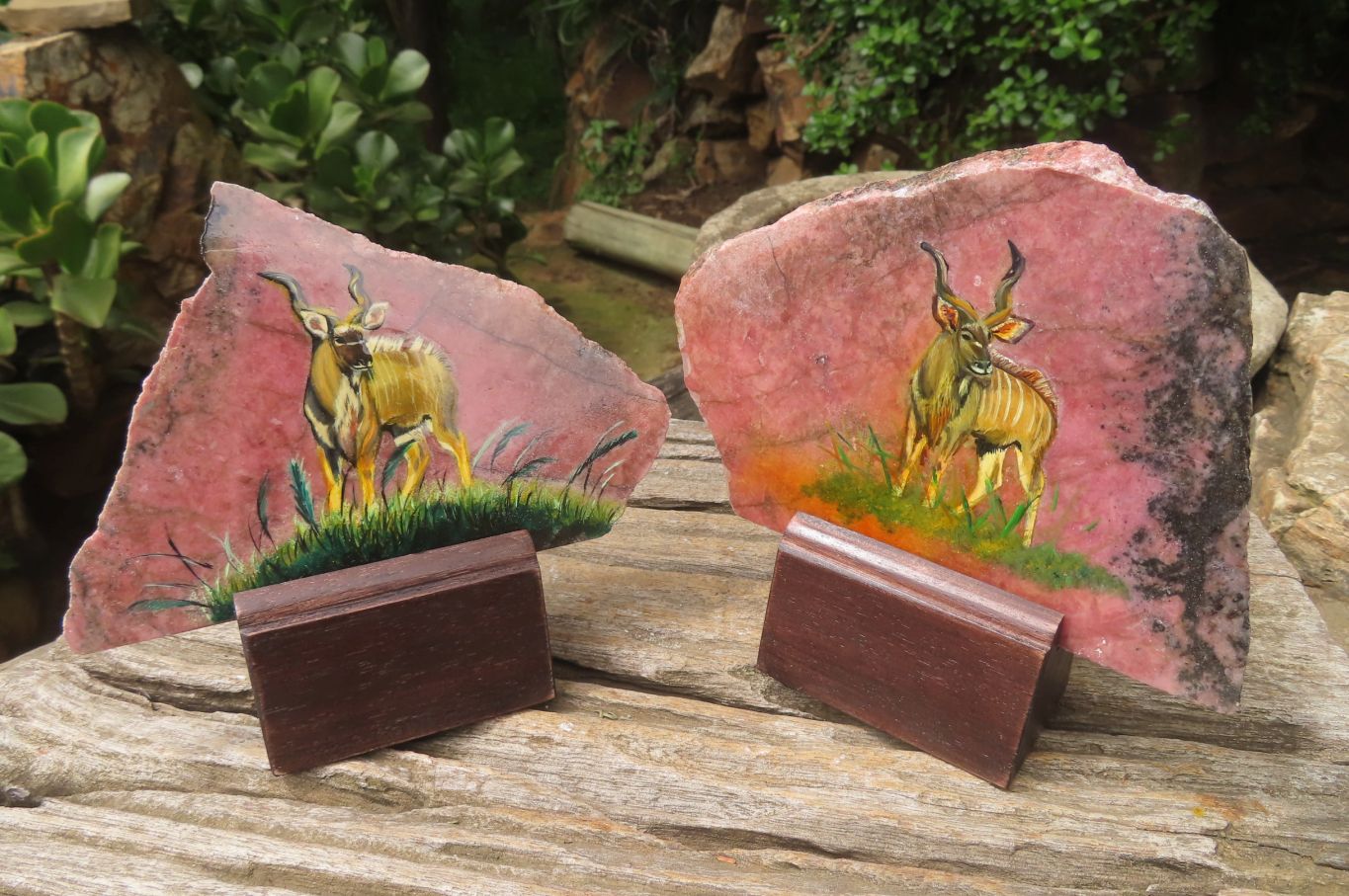 Hand Made Kudu Decoupage Stone Slabs x 4 From Southern Africa - Toprock Gemstones and Minerals 