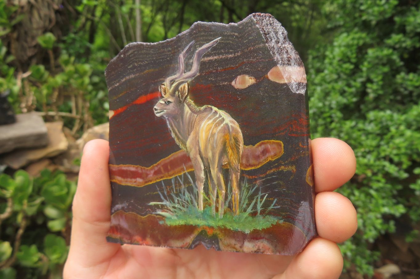 Hand Made Kudu Decoupage Stone Slabs x 4 From Southern Africa - Toprock Gemstones and Minerals 