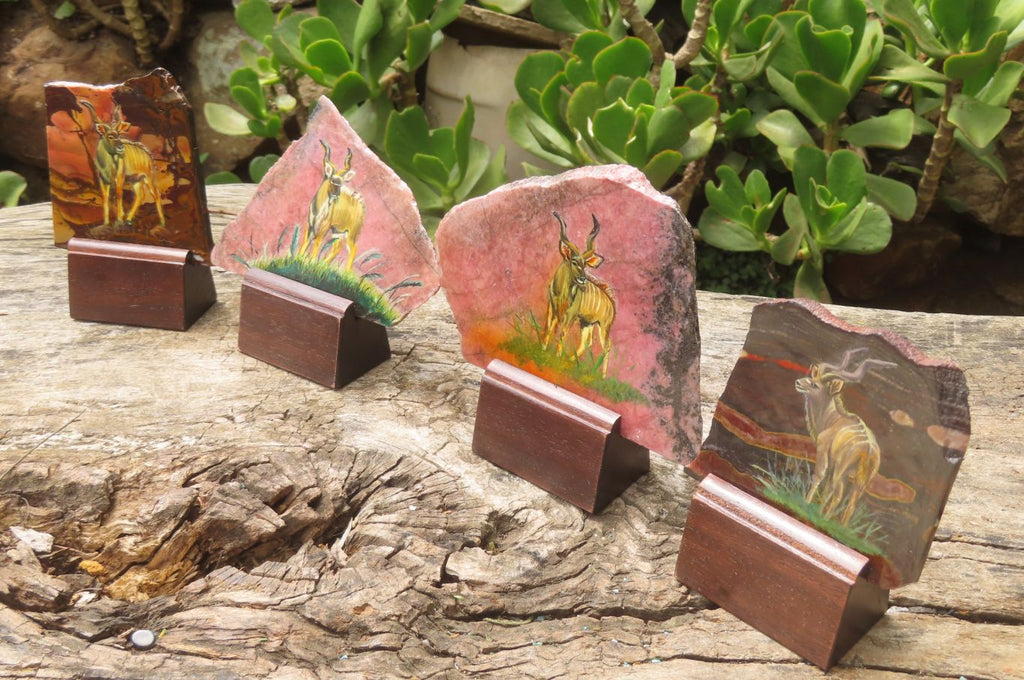 Hand Made Kudu Decoupage Stone Slabs x 4 From Southern Africa - Toprock Gemstones and Minerals 