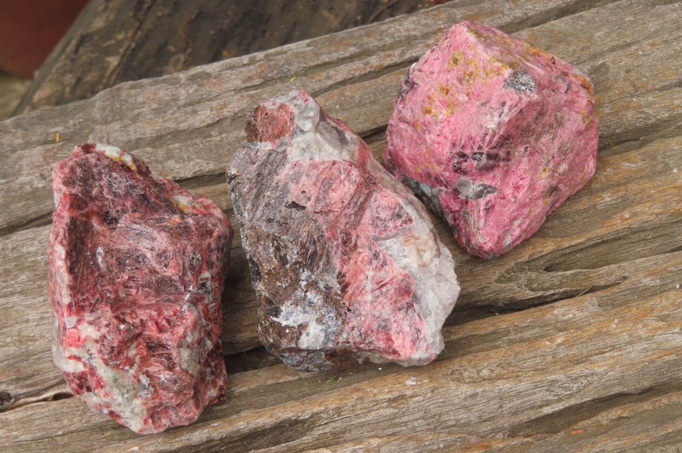 Natural Rhodonite Cobbed Specimens x 6 From Zimbabwe - Toprock Gemstones and Minerals 