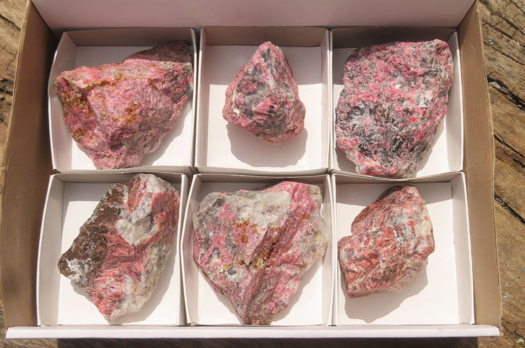 Natural Rhodonite Cobbed Specimens x 6 From Zimbabwe - Toprock Gemstones and Minerals 