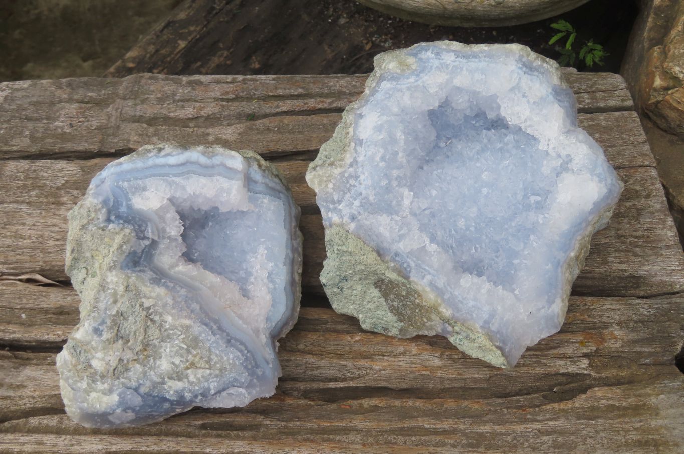 Natural Blue Lace Agate Geode Specimens x 2 From Malawi - Toprock Gemstones and Minerals 