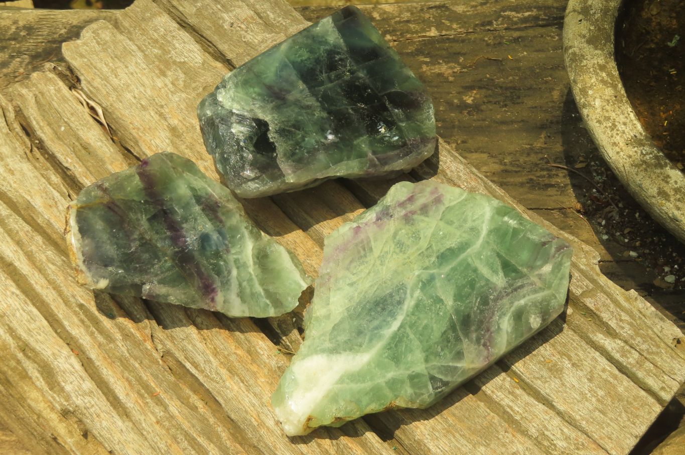 Polished On One Side Watermelon Fluorite x 3 From Uis, Namibia - Toprock Gemstones and Minerals 