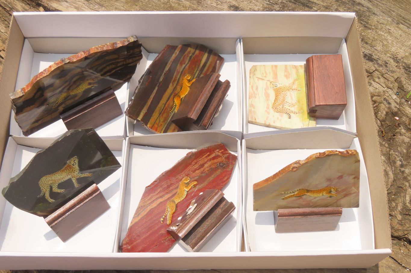 Hand Made Cheetah Decoupage Stone Slabs x 7 From Southern Africa - Toprock Gemstones and Minerals 