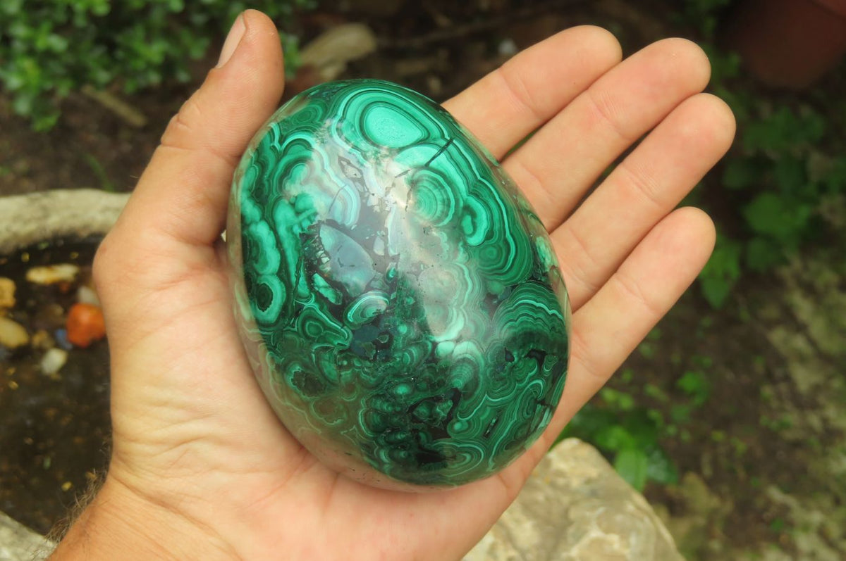 Polished Flower Banded Malachite Gemstone Eggs x 2 From Congo - Toprock Gemstones and Minerals 