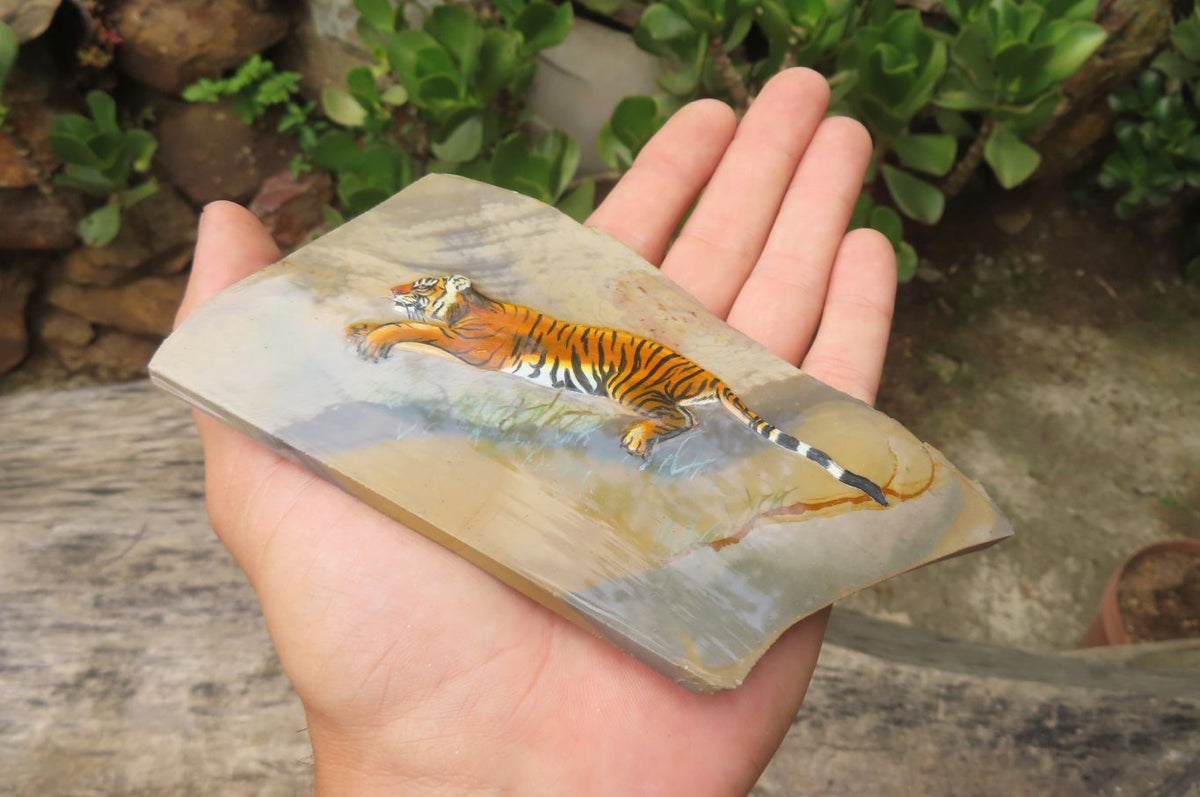 Hand Made Tiger Decoupage on Polychrome Jasper Stone Slabs - sold per item - From Madagascar - Toprock Gemstones and Minerals 